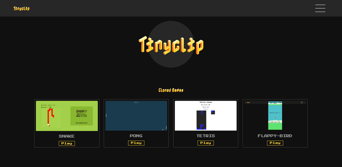 Screenshoot du projet Tinyclip - Third project on my own (the second is the portfolio)